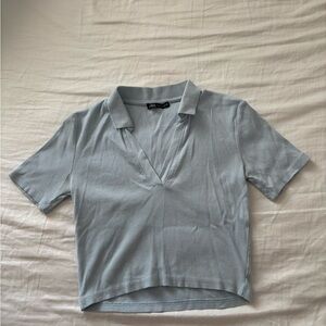 Zara Blue Fitted Wrap Polo Blouse
